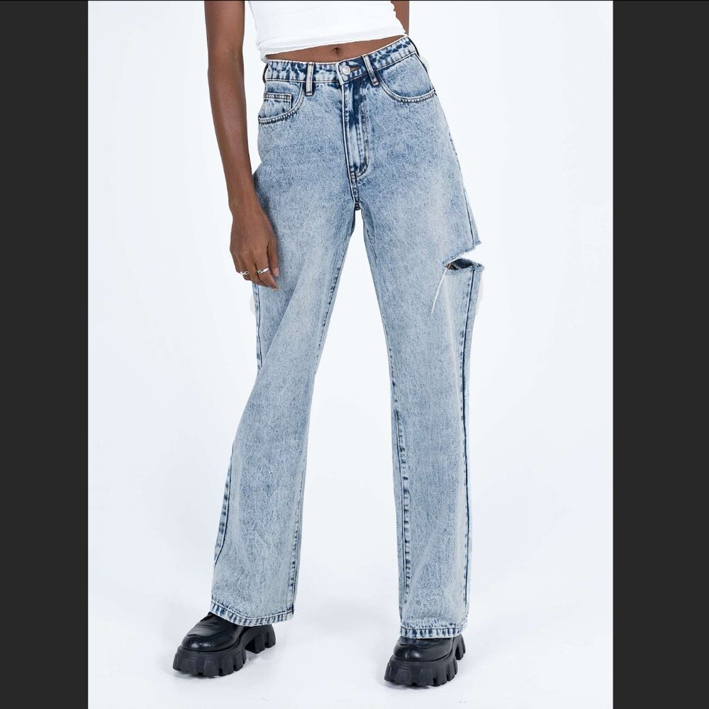 NWT Princess Polly Johnston Wide Leg Jeans Mid Wash Blue